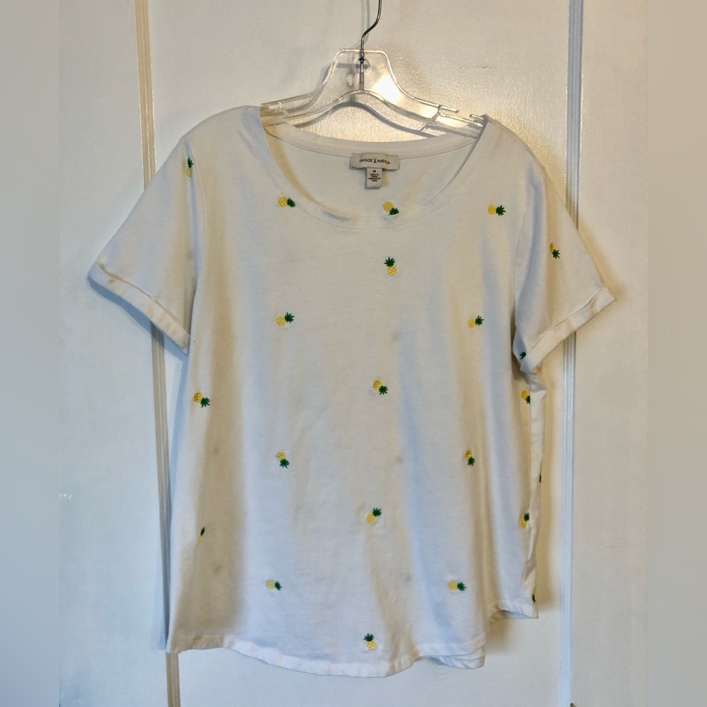 White Pineapple Embroidered Women's Top, Size M